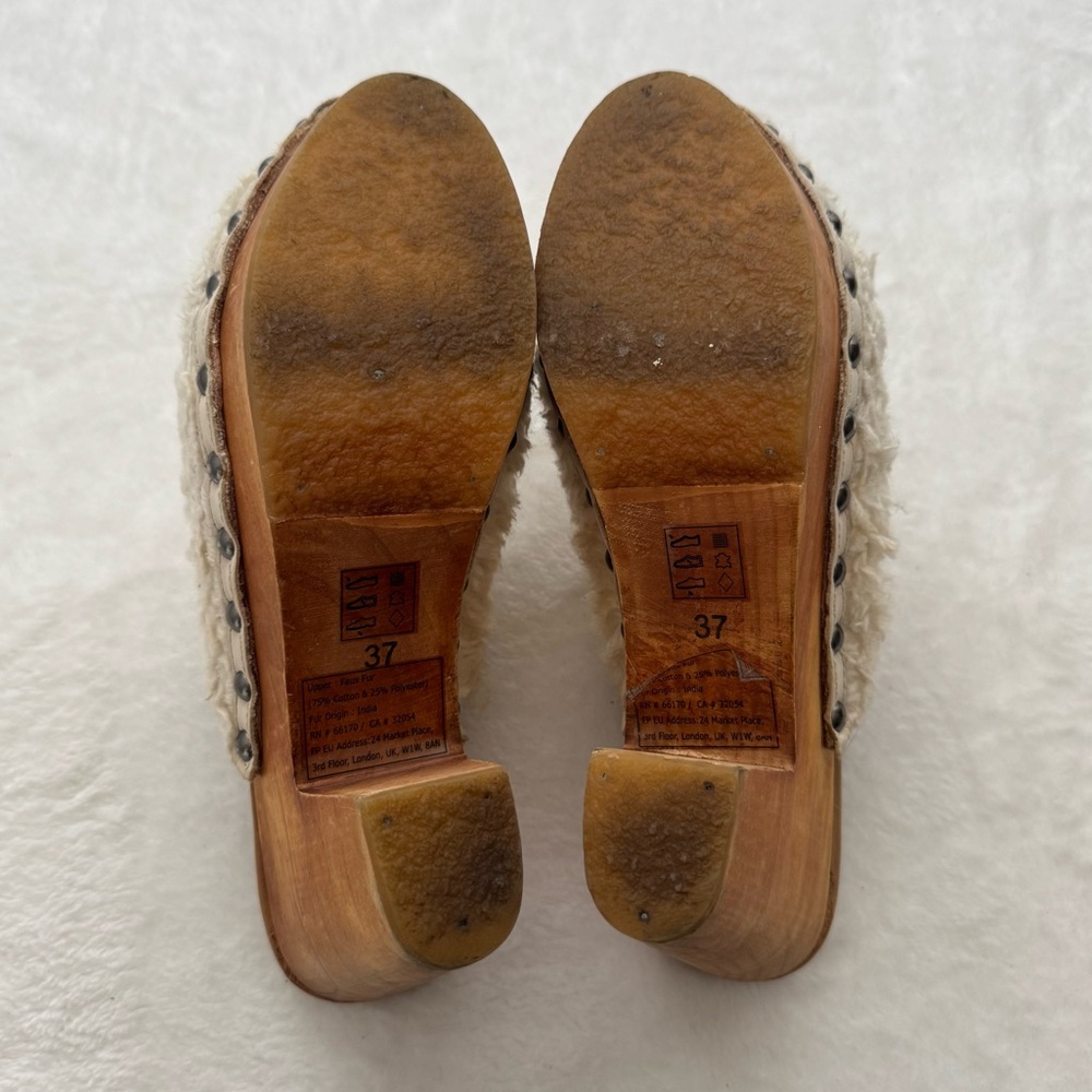 Free People Cream Sherpa Clogs with Wood Heel - Picture 10 of 13